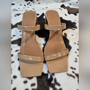 BY FAR Patent Beige Double Strap Sandals